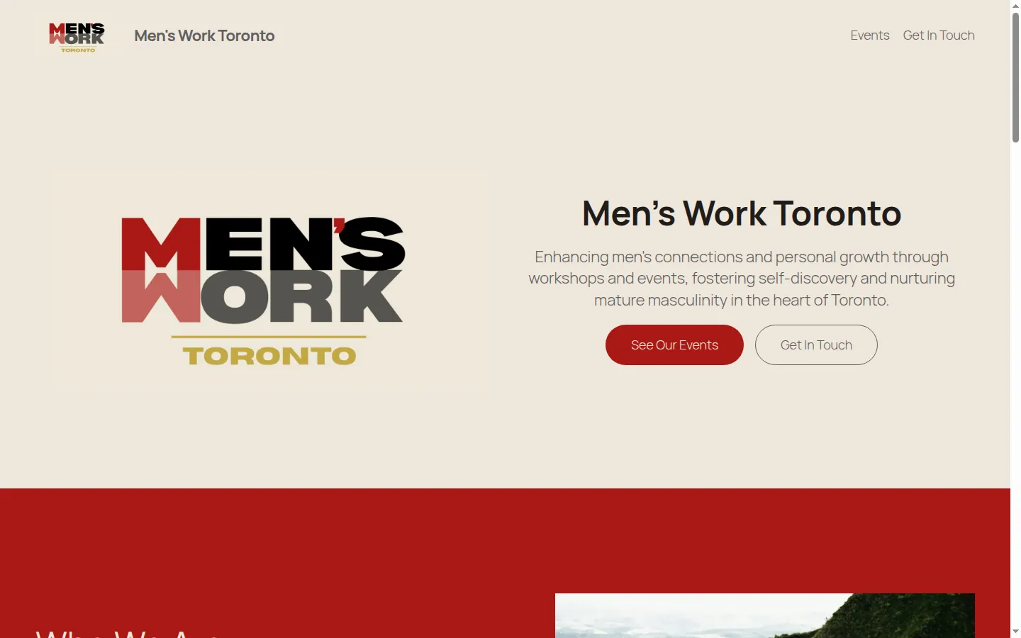 Homepage of Men's Work Toronto